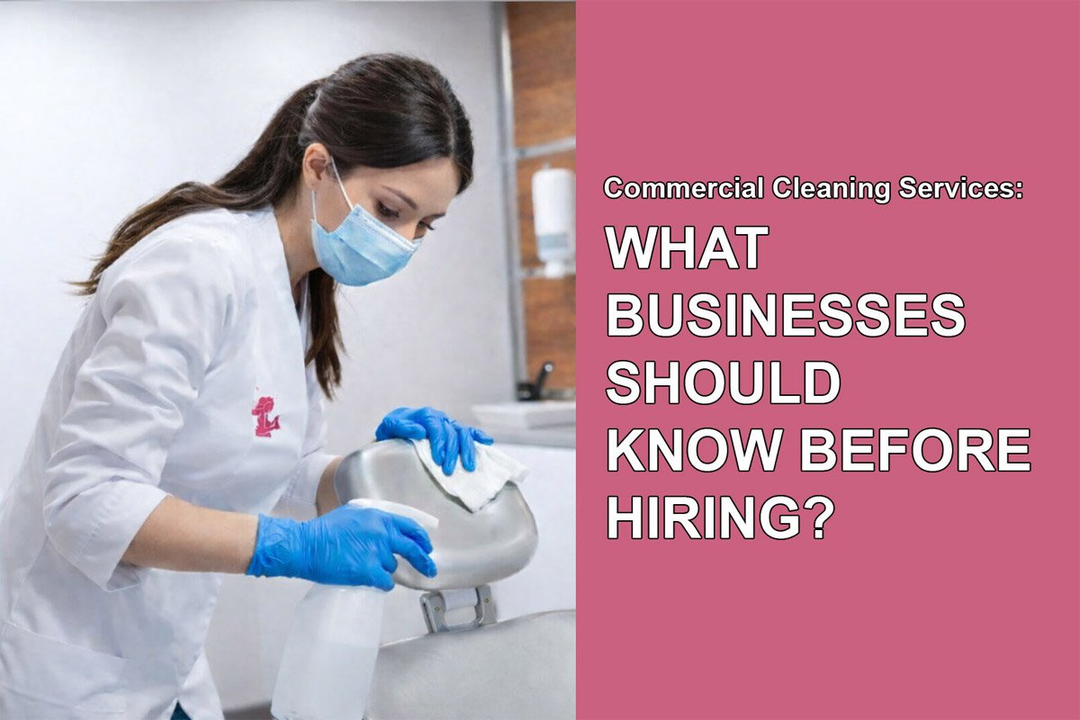 Commercial cleaning services demonstration with a professional disinfecting medical equipment in a clinic setting