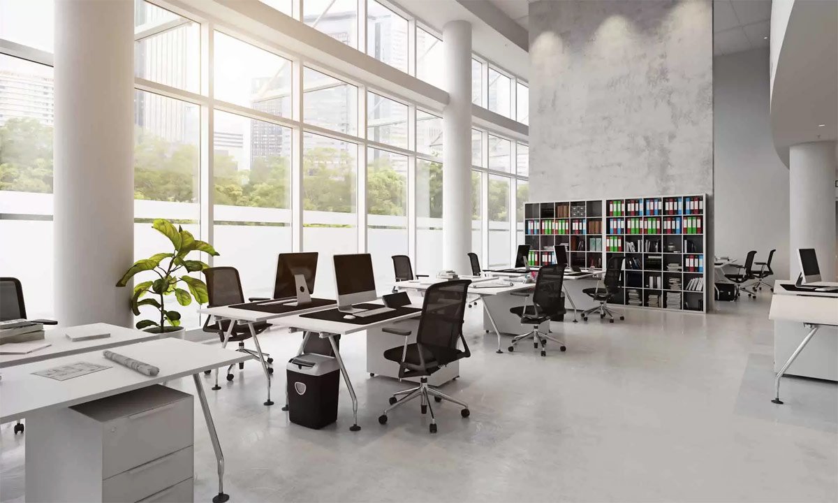Modern Open Office Workspace – Hackensack NJ Modern open office workspace in Hackensack NJ prepared for professional office cleaning